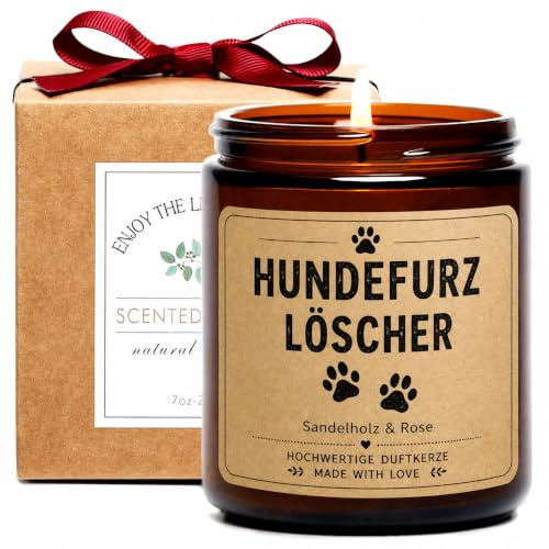 Geschenke für Frauen – Hundefurz Löscher -Geschenk für Hundebesitzer, Lustiges Geschenk für Hundemamas, Hundepapas, Hundeliebhaber, Freundin oder Ehefrau, Duftkerze mit Sandelholz und Rosenduft