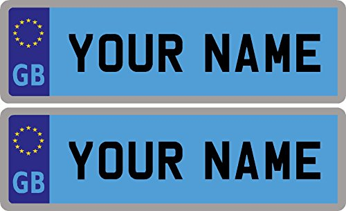 2 x Personalised Self-Adhesive Blue 14 x 4 cm Number Plate Stickers For Childrens Kids Ride on Car, Bike, Bedroom Doors, Wheelchair, Mobility Scooter by Ellis Graphix