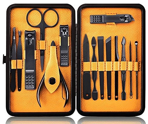 Kit Manucre Pedicure Coupe Ongle Professionnel Coupe Cuticule, 15pcs Trousse Manucure Femme Hommes Pedicure Set avec Exquis La Boîte by Keiby Citom (Jaune)