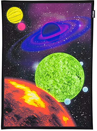 PSYWORK Schwarzlicht Stoffposter Neon | Space Journey One | 0,5 x 0,7m | UV-aktiv | fluoreszierend | Wandbehang Stoffbanner Poster Wandbild Kunstdruck Dekobild Dekoration Wandteppich