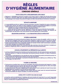 Panneau - Règles d'Hygiène Alimentaire - Plastique rigide PVC 1,5 mm - Dimensions 210 x 300 mm - Protection Anti-UV