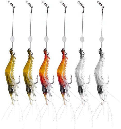 WANBY Künstlich Silikon Weiche Kunstköder Köder Köderset Leuchtender Swimbait Garnelen Angelköder mit Haken Angelgerät Süßwasser/Salzwasser (6 STK)