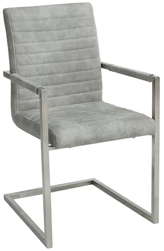 invicta INTERIOR Freischwinger Stuhl LOFT Stone grau mit Armlehne Gestell aus Edelstahl Esszimmerstuhl Armlehnenstuhl Konferenzstuhl