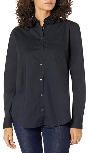Amazon Essentials Women's Regular-Fit Long-Sleeve Button-Down Poplin Shirt, Black, M