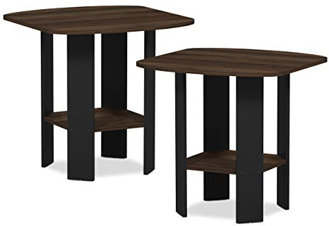Furinno Design Simple Table d'Appoint de Chevet avec Tiroir Poubelle, Paquet de 2, Noyer Columbia