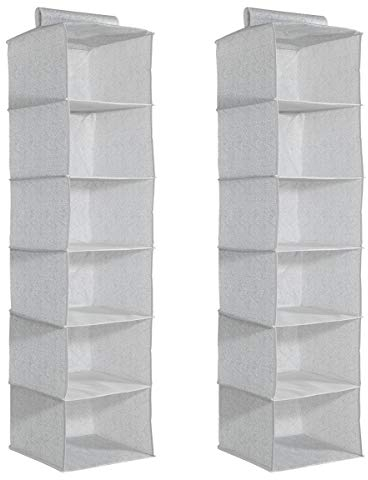 Navaris 2x Wardrobe Closet Storage Organiser - 30 x 30 x 126 cm - Set of 2 Fabric Hanging Clothes Storage Units with 6 Shelves Each - Grey