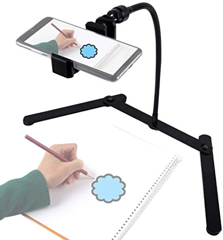 Ajustable Tripod with Cellphone Holder, Overhead Phone Mount, Table Top Teaching Online Stand for Live Streaming and Online Video and Food Crafting Demo Drawing Sketching Recording