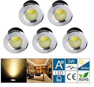 Midore Klein Mini LED Einbaustrahler 3W 5 Stück, 230V Deckenstrahler mit Transformator COB Downlights Deckenspots 300lm für Weinschrank/Schrank/Küche/Wohnzimmer