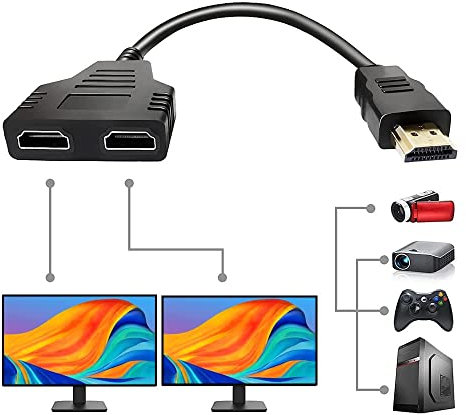 Yiany HDMI Splitter 1 in 2 Out Cable 1080P HDMI Male to Dual Female 1 to 2 Way HDMI Distributor Adapter Converter Cable for HDTV, PS3, LED, DVD Players and Most LCD Projectors