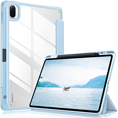 Fintie Funda Durable Compatible con Xiaomi Pad 5 11 (2021) - Carcasa con Portalápiz para Smart Pen Trasera Transparente a Prueba de Choques Auto-Reposo/Activación, Azul Claro