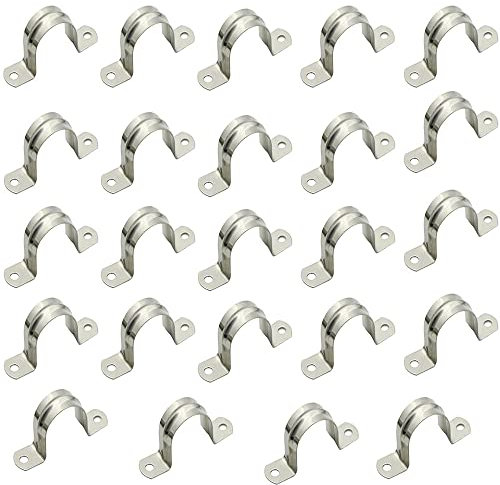 BDHI 24pcs 25mm Pipe Strap Clamp 304 Stainless Steel Saddle Clip Tube Strap U Shaped Pipe Clamp Two Hole Tube Strap Tension Clips Hose Clamp for Water Pipe and Gas Pipe(Y71-24)