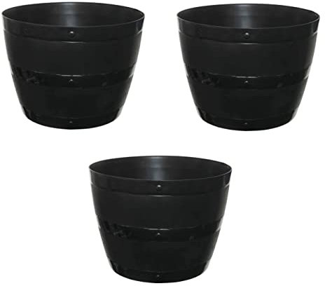 HOMION Large Whisky Barrel Wood Grain Effect Outdoor Plastic Garden Planter Plant Pot Flower Container Contemporary Display Patio Driveway Garden Plants (SIZE 50CM) (3)