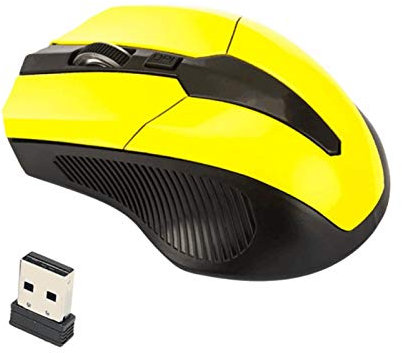 Mouse wireless 2,4 GHz 1600 DPI ergonomico mouse ottico wireless con ricevitore USB 2.0, mouse per computer ricaricabili in ABS colorato per PC portatile-giallo