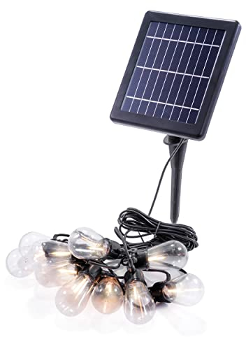 Esotec Solar Lichterkette, 6m, 10 LED Glühbirnen warmweiß, Zuleitung 2m, LIFEPO4 Akku, Solarmodul, Erdspieß, Helligkeit einstellbar, Partylichterkette Retro, Vintage Bulbs, winterfest, aussen, 102189