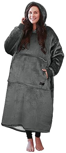 Catalonia Classy Extra Lange Sherpa Hoodie Decke, Flauschige Übergroße Kuscheldecke mit Ärmeln und Kapuze, Warme Großes Kapuzendecken, Tragbare Decke zum Anziehen als Geschenkidee für Damen Herren
