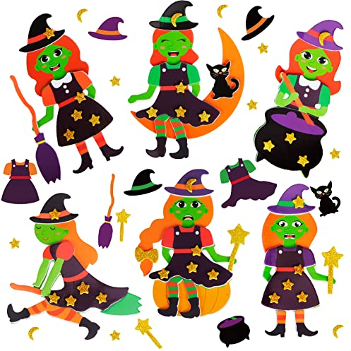 LAMEK 12 Halloween Hexen Bastelsets Kinder Kreativsets zum Basteln Kreative Kunsthandwerk Bastelhandwerk mit Moosgummi Aufkleber für Jungen Mädchen Halloweenzeit Karneval Geburtstag