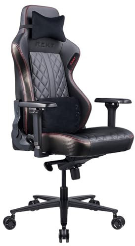REKT Legend-R Business Chaise de Bureau XL Noir + Simili Cuir/Matériaux Haute Qualité + Chaise Gamer inclinable 180° + Ergonomique avec Coussin Lombaire Ajustable + Fauteuil Noir Carbone