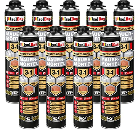 Isolbau Mauermörtel 9 x 750ml Pistolenschaum Montageschaum Klebeschaum 3 in 1 PU-Mörtel