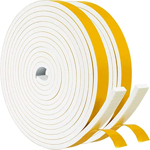 Adhesive Weather Stripping Foam Tape, 10mm(B) x 6mm(D)/8m Draught Excluder Foam Strip Tape Seal Self Adhesive for Door Window Against Cold Draught/Anti-Collision/Soundproof/Waterproof/Dustproof