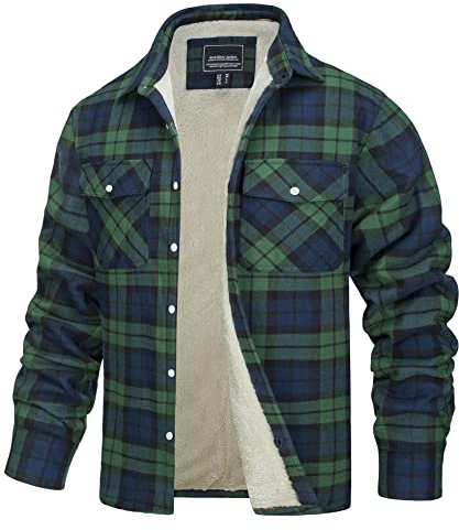 TACVASEN Herren Fleecejacke Fleecefutter Langarm Gefüttert Warm Hemden Winter Jacke Hemdjacke mit Taschen, Grün, M