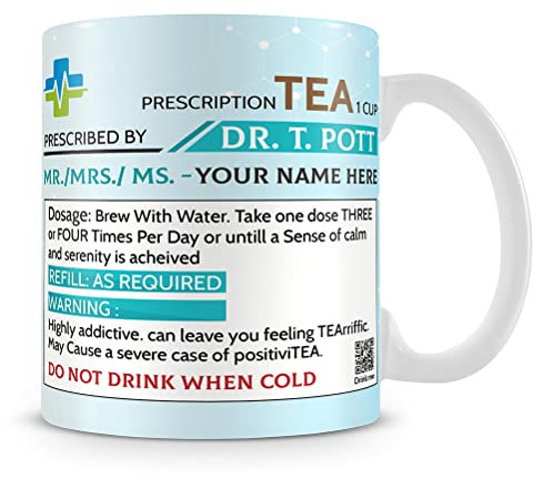 Tea Prescription Mug Personalised Name Birthday Party gage Keepsake C Handle Unique Ceramic Cup Mug.