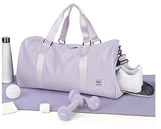 Sporttasche Reisetasche, Sport Duffel mit Schuhfach & Nassfach, Handgepäck Tasche Weekender Bag wasserdichte Übernachtungstasche Fitnesstasche Trainingstasche Kliniktasche,A4-Lila