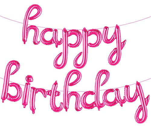 KatchOn, Rosa Happy Birthday-Ballonbanner – 16 Zoll | Alles Gute zum Geburtstag-Kursivschild, rosa Happy-Birthday-Banner, Geburtstagsdekorationen, rosa Geburtstagsballons, Geburtstagsparty-Deko