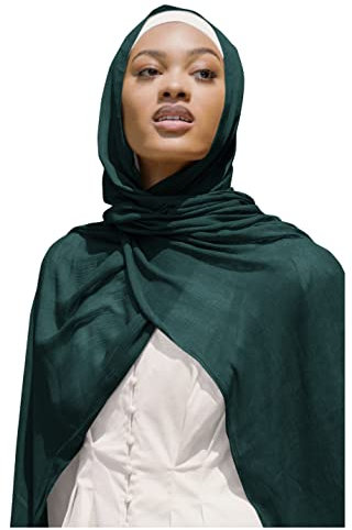 Txameru Hijab-Schal für Damen – Muslimische Viskose mit Fransenrand, Dunkelblau Grau, Large