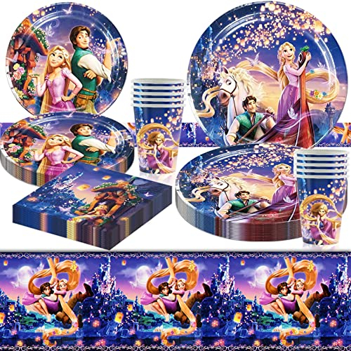 Pappteller Kindergeburtstag, Partygeschirr 51-teiliges Partygeschirr Set für Mädchen Geburtstag-7''Pappteller, 9''Pappteller, Tischdecke, Servietten, Pappbecher