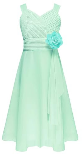 Aislor Bebe Fille Robe Demoiselle d'honneur Mariée Enfant Robe de Cérémonie Communion Asymétrique Robes A Fleur Bretelles Vert 13-14 Ans