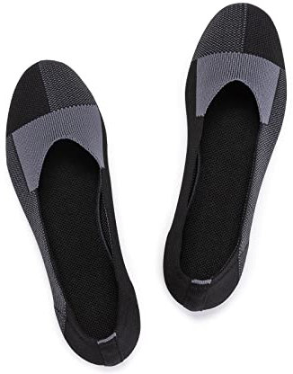 Frank Mully Ballerines Plates à Enfiler en Tricot pour Femme - Escarpins à Bout Rond, Gris, 41 EU