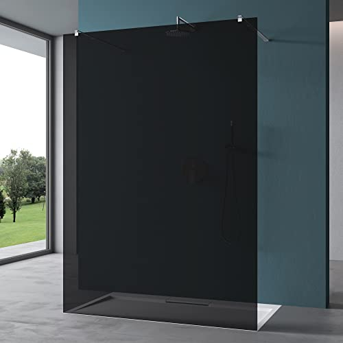 Mai & Mai Duschwand Duschabtrennung 2 Haltestange für Walk-In Dusche 120cm 10mm Grauglas ESG-Sicherheitsglas mit Nanobeschichtung Rechteckiger Stabilisator Bremen02VG+2