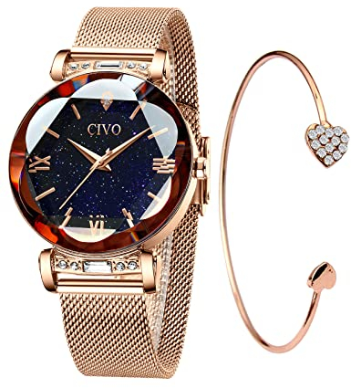CIVO Damenuhr Rosegold Minimalistisch Armreif Wasserdicht Mode Kleid Elegant Beiläufig Designer Quarzuhr