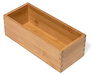 Lipper International Bamboo Wood Utensil Holder Storage Box for Cooking Tools, Makeup, or Office Supplies, 4 x 9 1/4 x 3