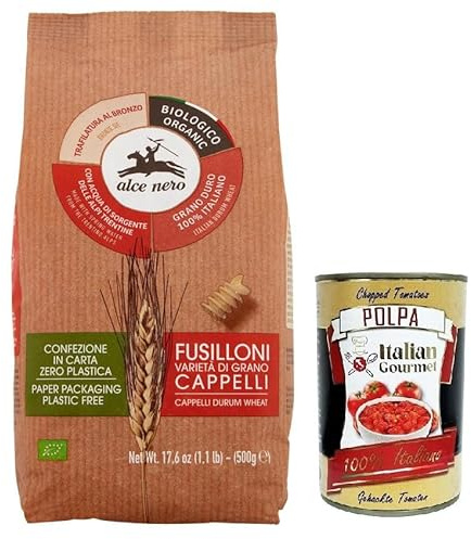 Italian Gourmet Pasta Fusilloni Bio Grano Duro Cappelli 1 x 500g | Aus ökologischem Anbau in Italien, formato grande e ruvido, für kräftige, Gesamtnettogewicht 500 g + Kostenlos Polpa 400g