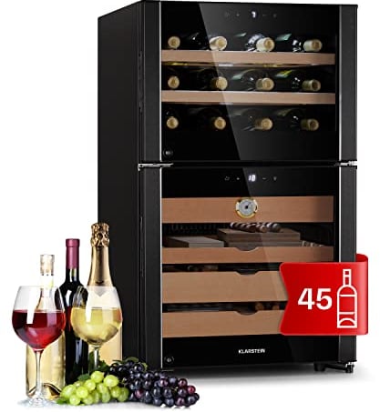 Klarstein Cigar Humidor and Wine Cooler, 89L Indoor Drinks & Wine Fridge, Large Bottle Beer Fridge w/Glass Door, Under Counter Cigar Box Humidors, LED Digital Display, Temperature Control, Hygrometer