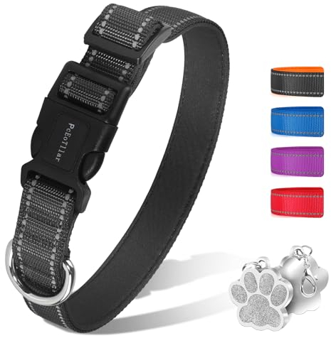 PcEoTllar Hundehalsband Gepolstert, Reflektierend Hunde Halsband für Kleine Hunde, Verstellbare Hundehalsband für Grosse Hund, Weich Neopren Halsbänder, Schwarz (30-40cm)