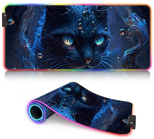 BUBELS Tapis de Souris de Jeu XXL Éclairage LED Fond caoutchouté Éclairage RGB Éclairage d'événements en Temps réel Optimisé pour Les capteurs de Jeu Chat Siamois 40 x 90 cm