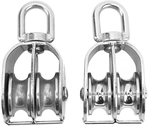 2 Stück Doppel-Flaschenzug, M32, Doppel-Flaschenzug, Rad, Edelstahl-Riemenrolle, 360-Grad-Drehrolle für Kabel-Hebezeug