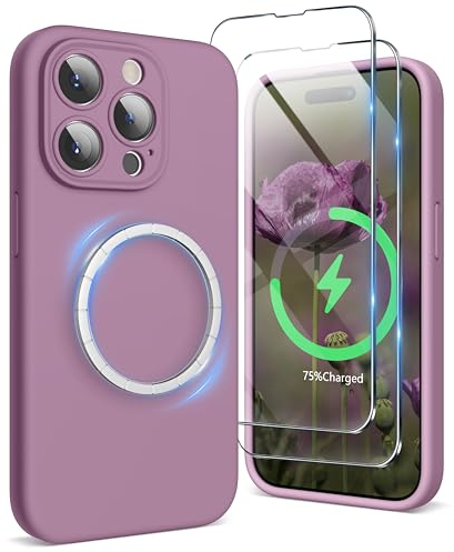SURPHY Cover Magnetica Silicone per iPhone 15 pro max con 2*Vetro Temperato(6.7''), Compatibile con MagSafe Accessori, Custodia per iPhone 15 pro max Antiurto Protettiva Fodera, Viola lilla