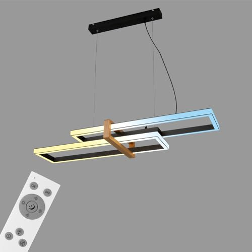 BRILONER – Dimmbare LED Pendelleuchte CCT, Fernbedienung, Nachtlicht und Timer, LED Deckenleuchte, Lampe, Wohnzimmerlampe, Hängelampe, Küchenlampe mit Holz