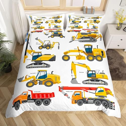 BJCJGGL Fundas Nordicas 105 Excavadora Amarilla Ropa de Cama 105 para Niñas Niños con Cremallera Suave Transpirable Microfibra Fundas Nordicas 180x220 cm + 2 Fundas de Almohada 50x80 cm