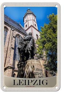 FEMER Blechschild Reise 12x18cm Leipzig Skulptur Johann Sebastian Bach Schild