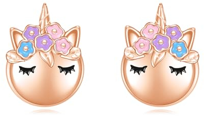 VONALA Einhorn Ohrringe Silber, 925 Sterling Silber Einhorn Ohrstecker Schmuck Geschenke für Damen Mädchen Kind (Roségold)