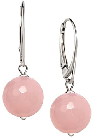 I.L.U.S Damen Ohrringe 925 Sterling Silber mit Naturstein Rosenquarz Hängend Edelstein Schmuck für Frauen Kugel Ohrringe Edelstein Rose Quarz Ohrhänger Damen