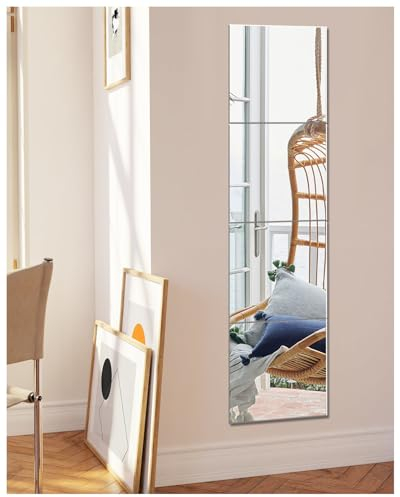 TOLOVIC Selbstklebende Fliesenspiegel Glas HD DIY Wandspiegel Klebespiegel 4 Stück Spiegel zum Aufkleben Türspiegel Ganzkörperspiegel Spiegelfliesen Selbstklebend