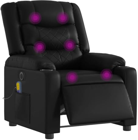 vidaXL Massagesessel, Sessel Elektrisch, Relaxsessel mit Liegefunktion Vibrationsfunktion, Fernsehsessel Liegesessel für Wohnzimmer, Schwarz Kunstleder