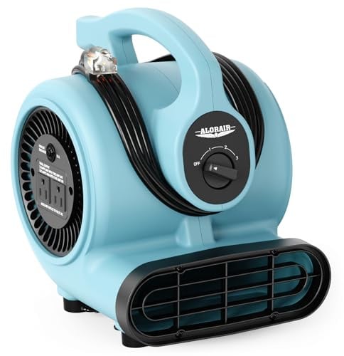 ALORAIR 600 CFM Air Mover Blower Fan for Industrial, Workshop, and Home Use - 3 Speeds, 5 Adjustable Angles and Daisy Chain - Ideal for Water Damage Restoration and Plumbing - GF600A Blue