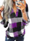 Cuptacc Top Damen Kariertes Lässig Leichtes Hemd Klassischer Schnitt Langarm Plaid Tshirt Lila Mittel M 38-40