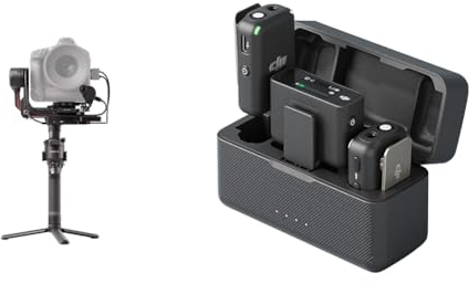 DJI RS 2 Pro Combo - 3-Achsen-Stabilisator-Gimbal für spiegellose/DSLR-Kameras & Mic (2 Sender + 1 Empfänger + Ladeschale), Lavalier-Funkmikrofon